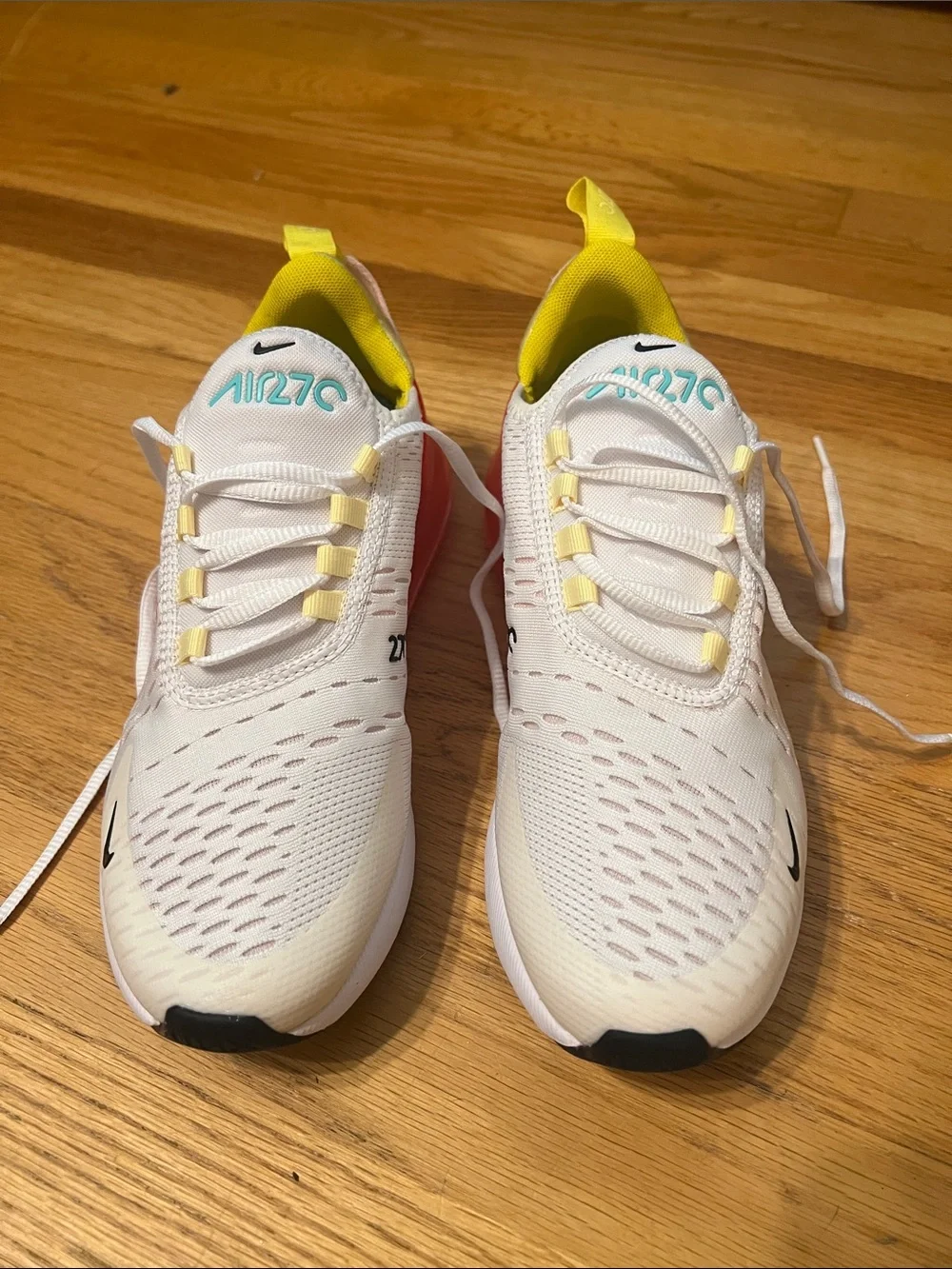 Nike White Sneakers with Yellow Liner and Orange Heel Air Unit